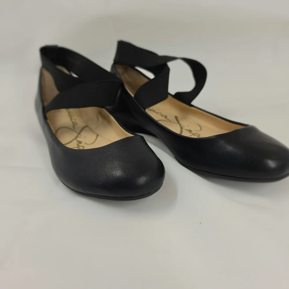 Jessica Simpson Girls Ballet Flats Black Elastic Strap Mary Jane Shoes Size 5